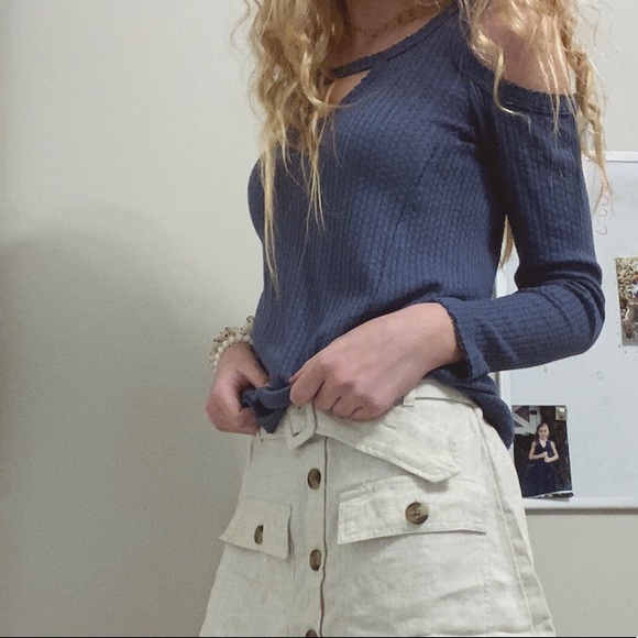 Cobalt blue long sleeve with cut out shoulders - Picture 2 of 3